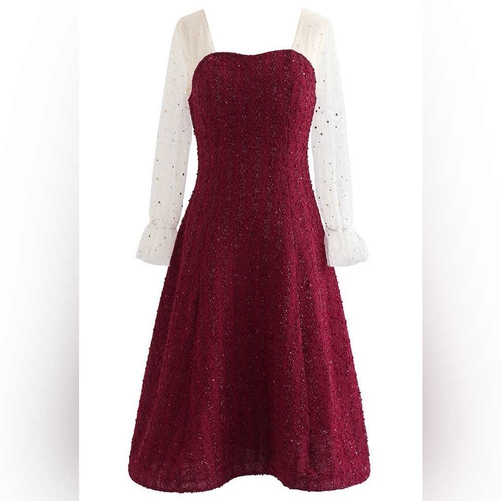 Sweetheart Mesh Spiced Sequined Flare Dress
